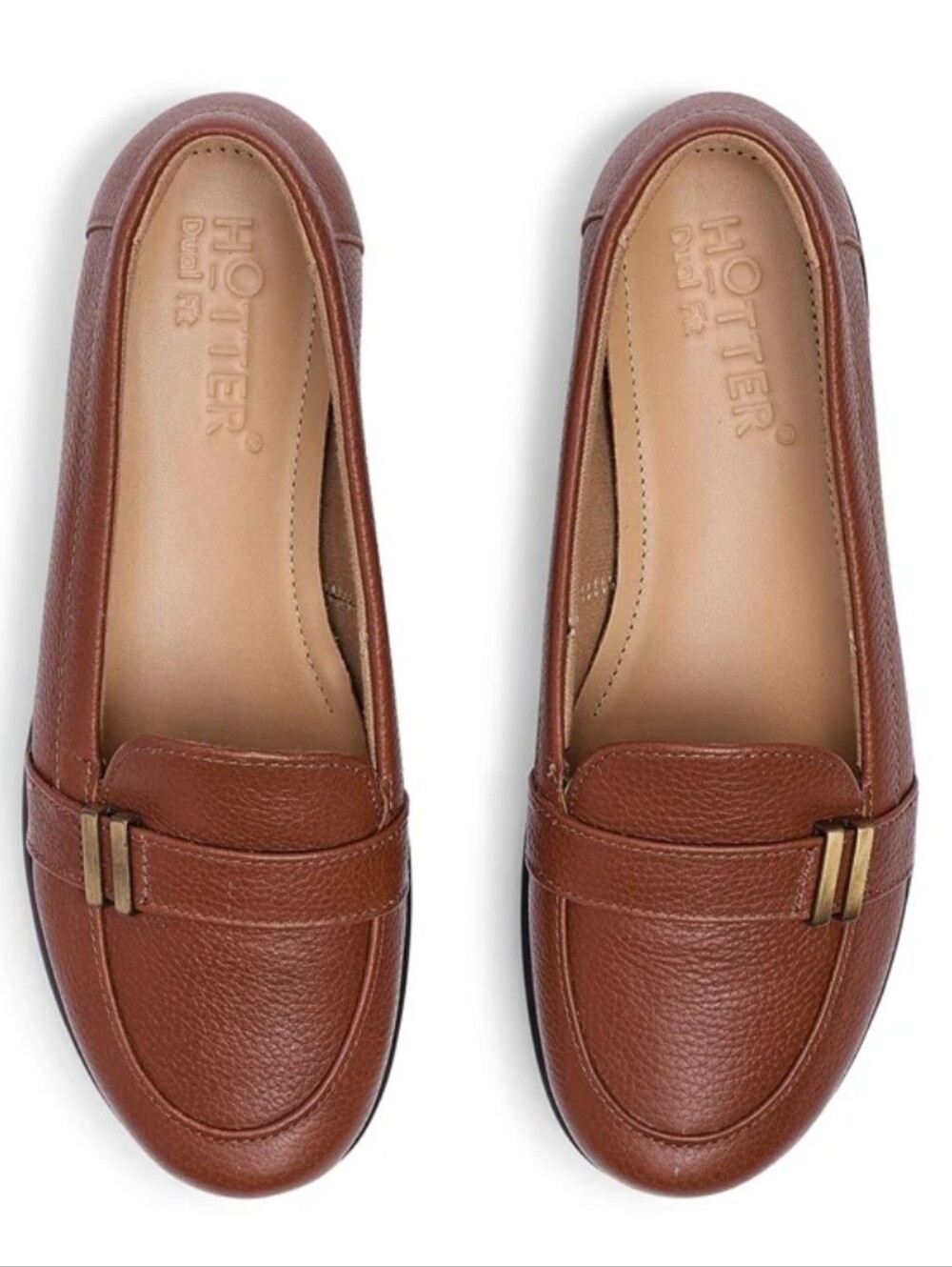 Hotter Clay Dual Wide Fit Leather Loafers Brown Gold Comfort Shoes Womens US 7
